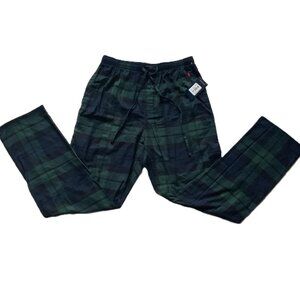 New Men's POLO Ralph Lauren Plaid Fleece Lounge Pajama Pants Size M Navy/Green